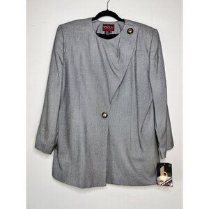 VTG NOS  Sasson 80s Women Suit Jacket Crepe Blazer Gray Shoulder Pad USA Sz 18